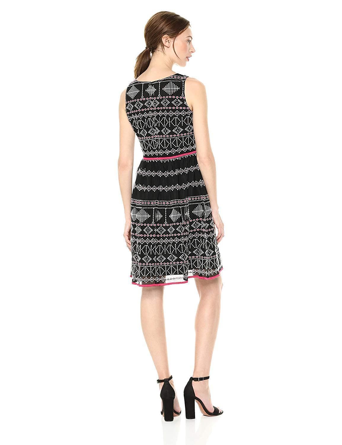 Taylor - 9722M Sleeveless Piped Multi-Print A-Line Dress In Black