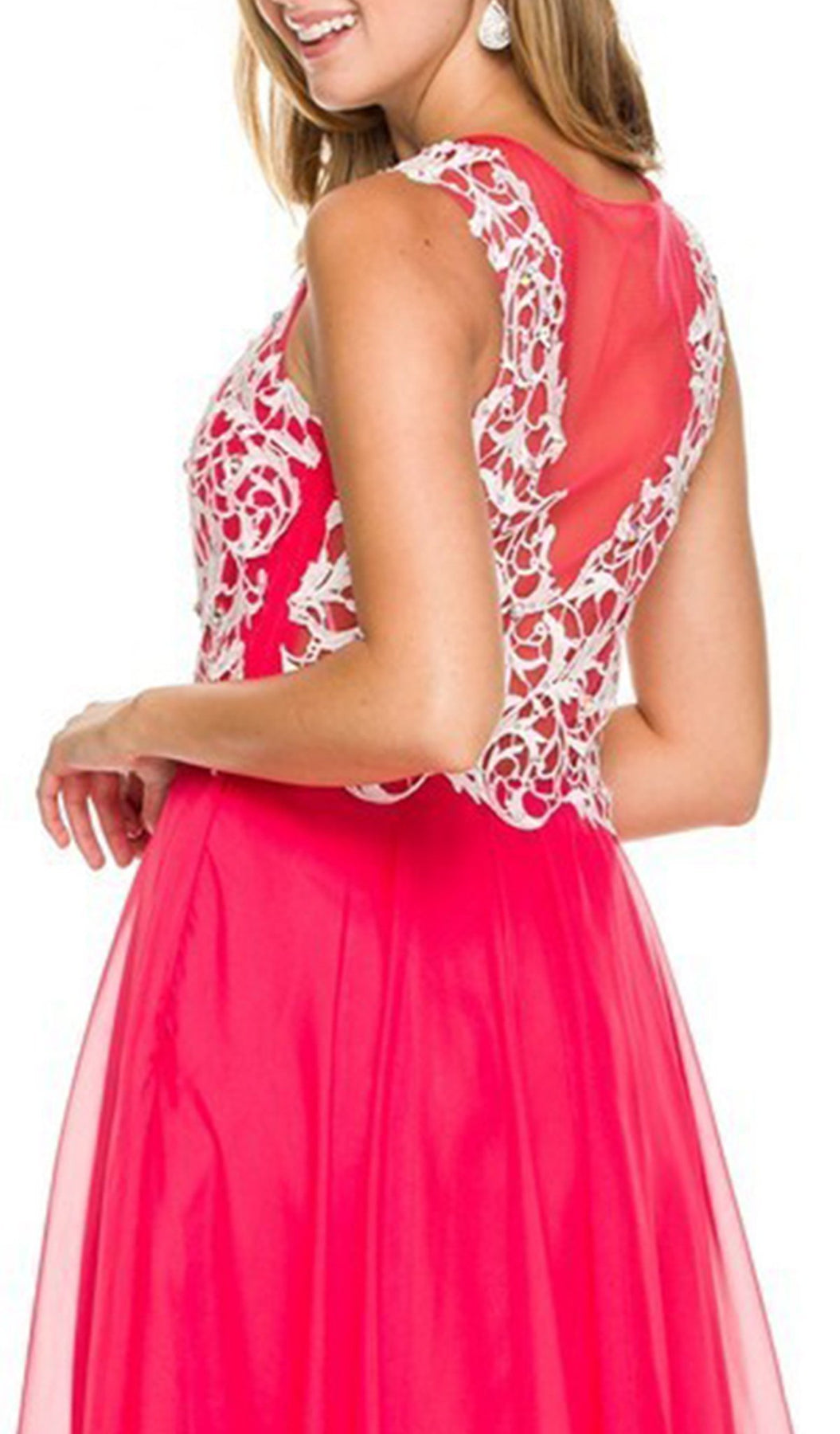 Nox Anabel - 8154SC Scroll Lace Applique A-Line Chiffon Gown