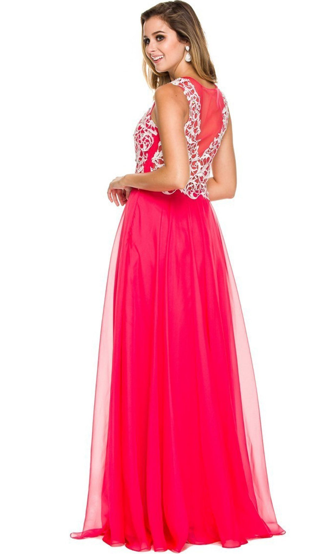 Nox Anabel - 8154SC Scroll Lace Applique A-Line Chiffon Gown