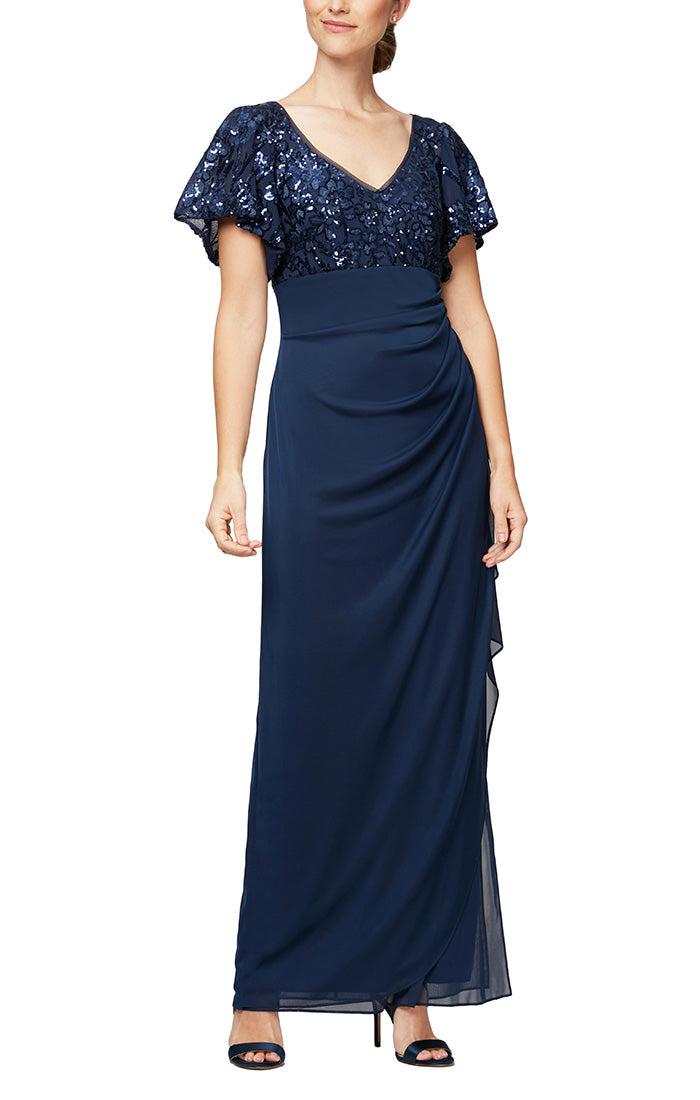Alex Evenings 8196771 - Sequined Column Full Length Formal Gown In Blue