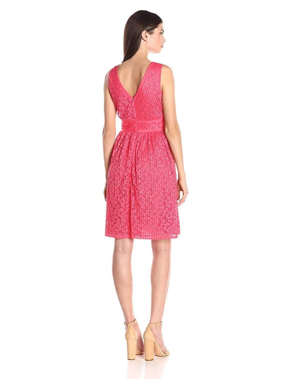 Maggy London - G2521M Pleated Floral Lace Dress in Red