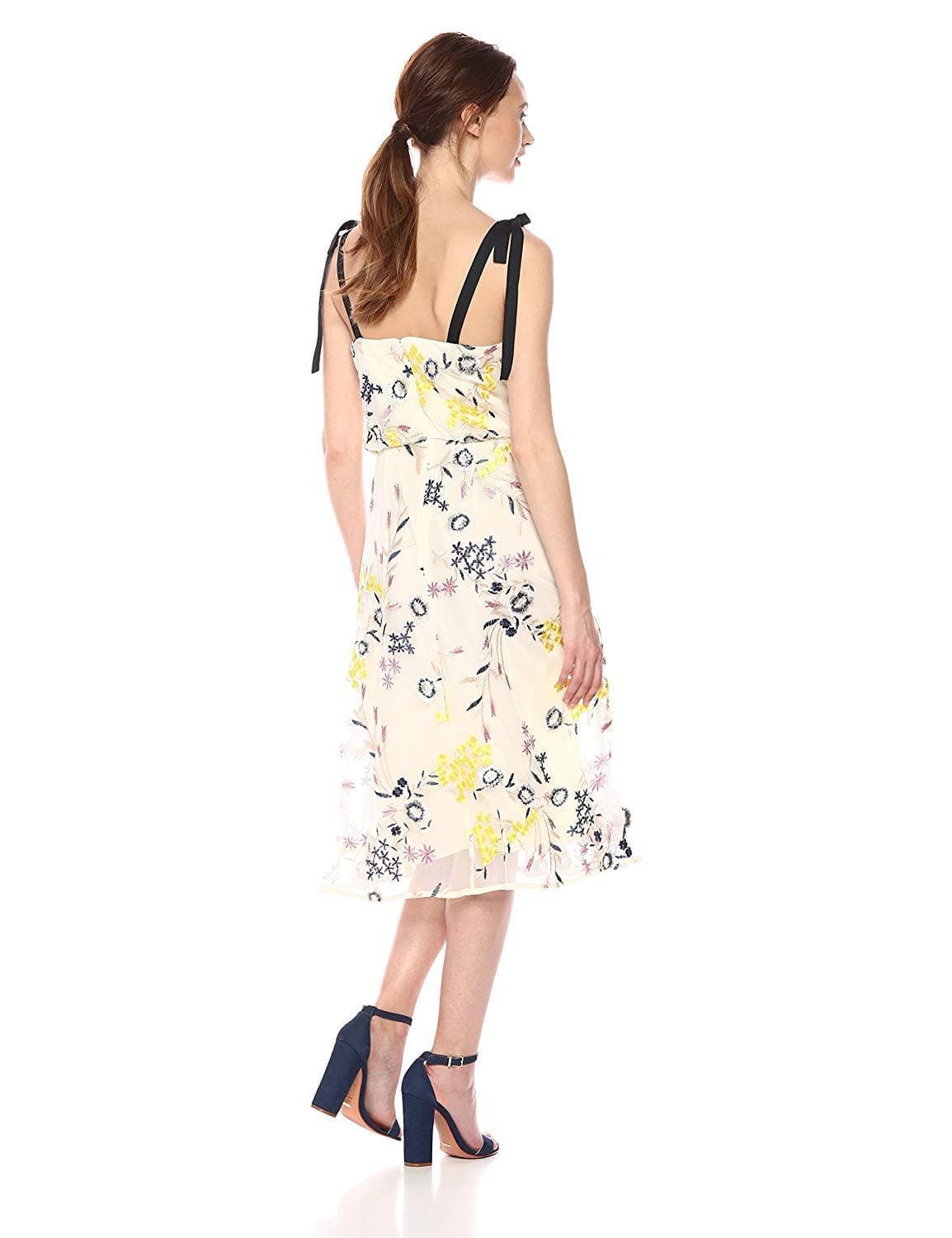 Donna Morgan - D5845M Embroidered V-neck A-line Dress In Yellow and Multi-Color