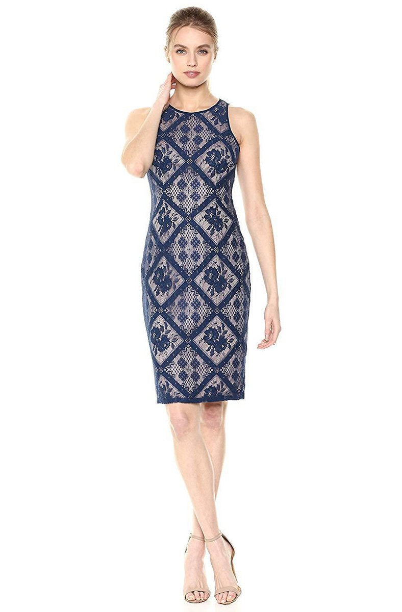Adrianna Papell AP1D102099 - Knee-Length Column Dress - Sleeveless, Floral Lace, Fitted, Full Back ADASA Adrianna Papell AP1D102099 - Knee-Length Column Dress - Sleeveless, Floral Lace, Fitted, Full Back ADASA
