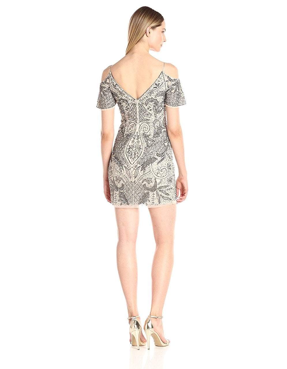 Aidan Mattox - MD1E200820 Beaded V-Neck Sheath Dress in Neutral