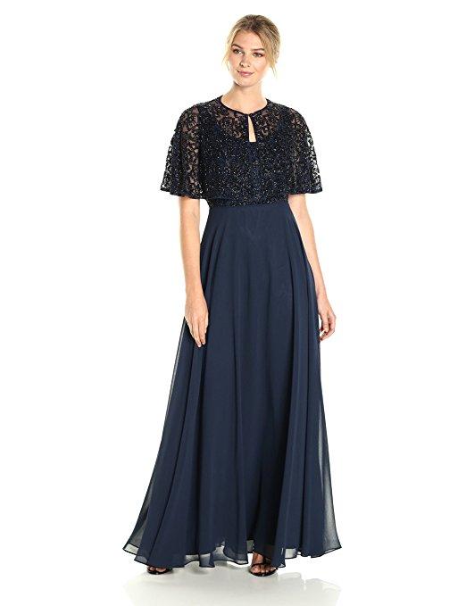 Aidan Mattox - MD1E201185 Embellished Caped Scoop Neck A-Line Gown in Blue and Black
