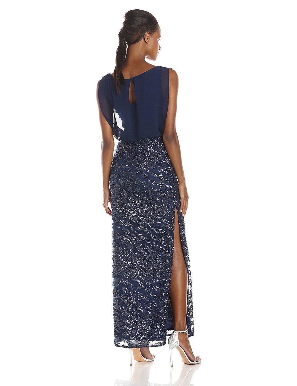 Aidan Mattox - Sequined Bateau Neck Mesh Dress 151A10470 in Blue