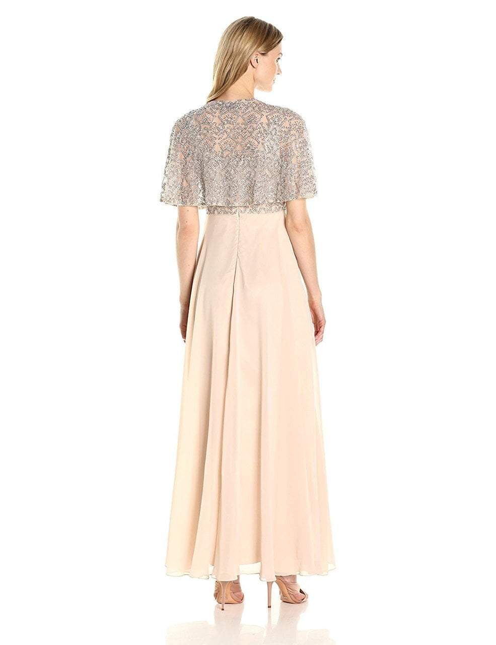 Aidan Mattox - MD1E201185 Embellished Caped Scoop Neck A-Line Gown in Neutral and Pink