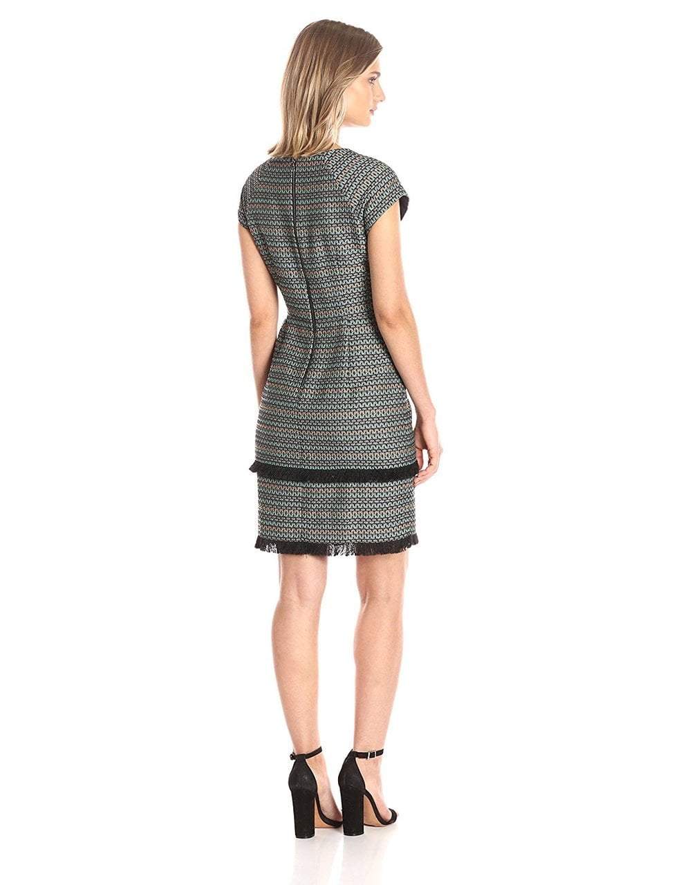 Donna Morgan - D4439M Jewel Neck Fringe Sheath Dress in Multi-Color