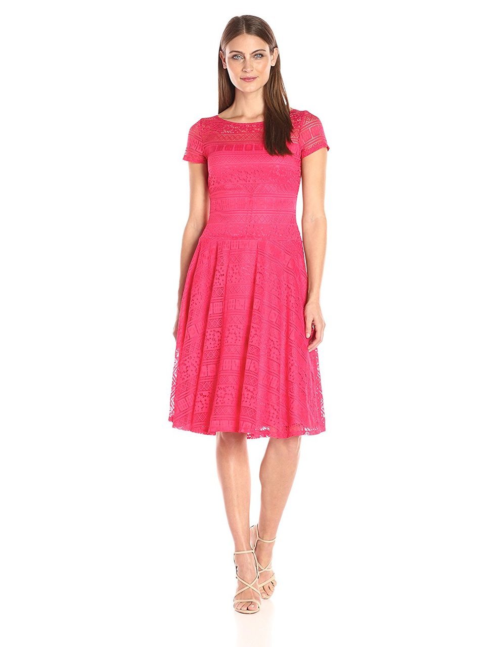 Sangria - ADAOP1ACT Lace Illusion Bateau A-line Dress in Pink