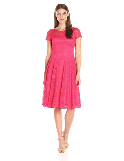 Sangria - ADAOP1ACT Lace Illusion Bateau A-line Dress in Pink