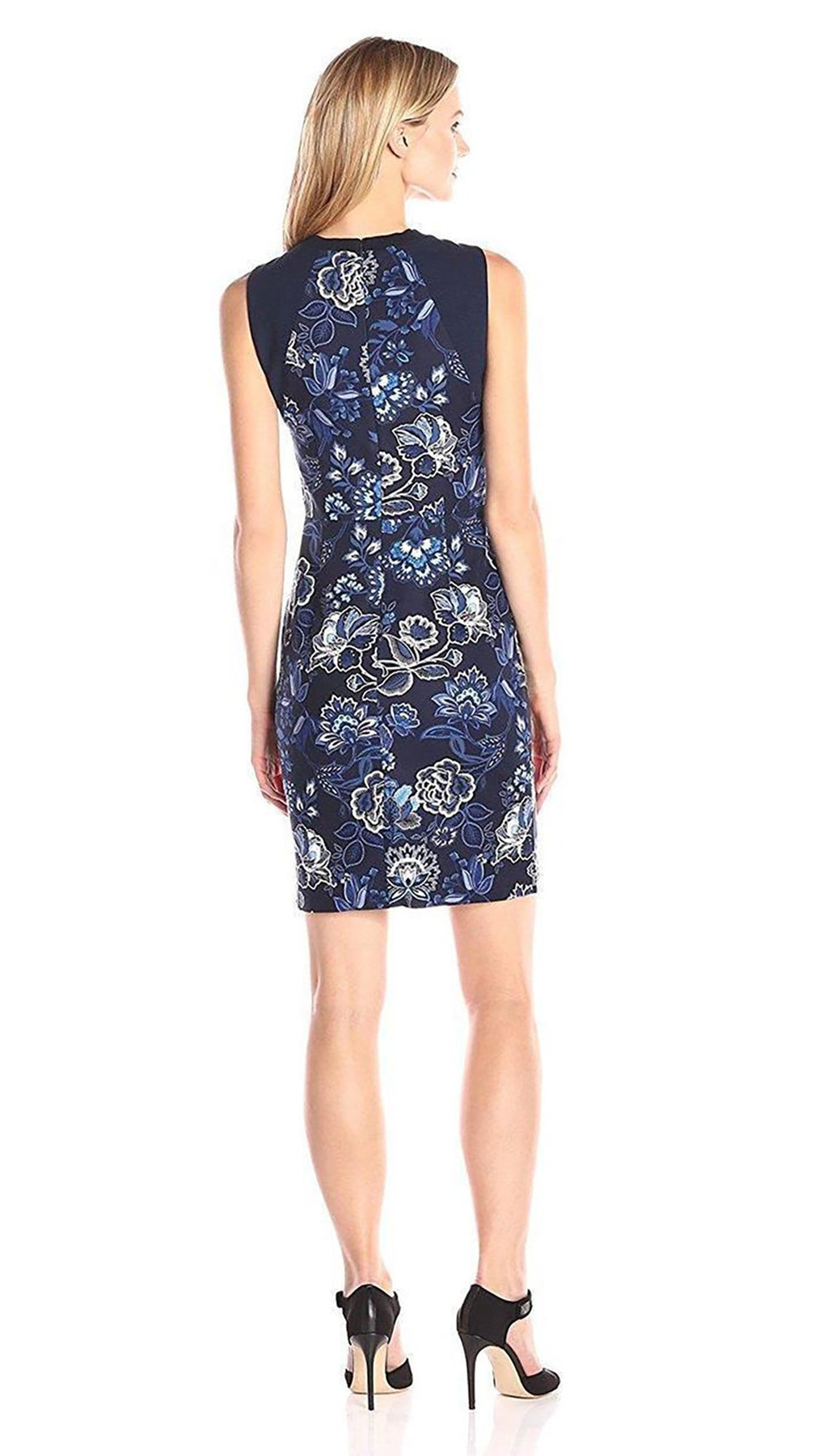 Adrianna Papell - 16PD12240SC Floral Print Jewel Neck Short Dress