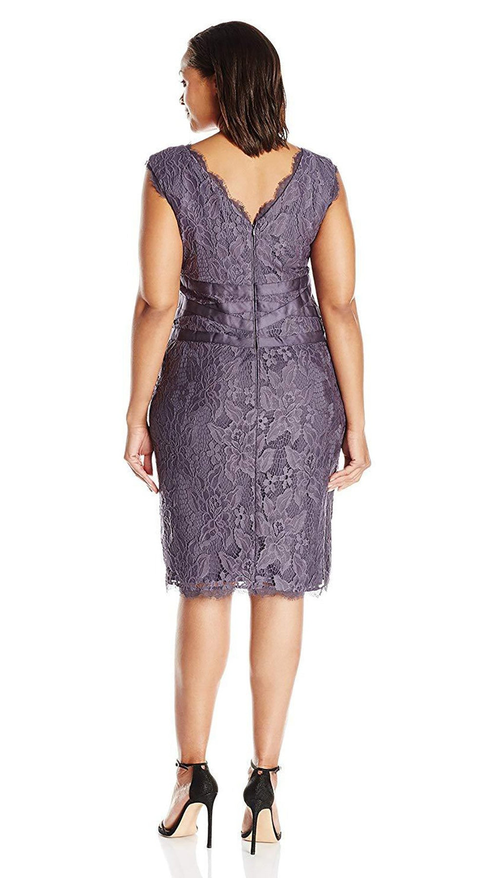 Adrianna Papell - 41905221SC Knee Length Satin Wrap Waist Lace Dress