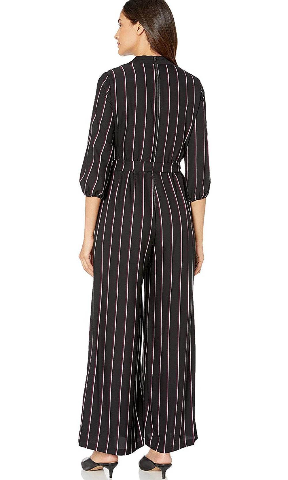 Gabby Skye - 91139MG Quarter Sleeve Stripe V-Neck Jumpsuit In Multi-Color