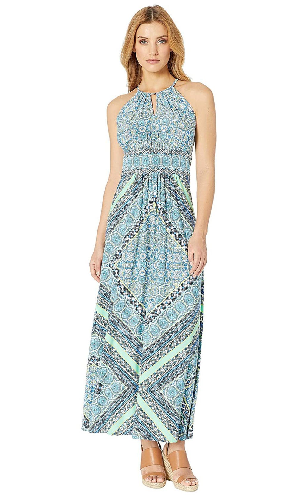 London Times - T3442M Paisley Print Halter Long Jersey Dress In Print