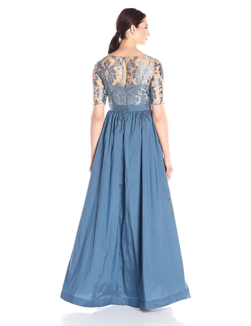 Adrianna Papell - 81920870 Lace Illusion Bateau Taffeta A-line Dress in Blue