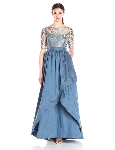 Adrianna Papell - 81920870 Lace Illusion Bateau Taffeta A-line Dress in Blue