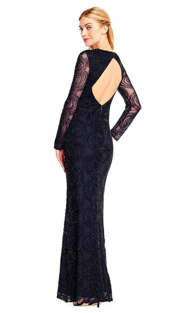 Aidan Mattox - MD1E201413 Long Sleeve Illusion Plunge Cutout Gown in Blue and Black