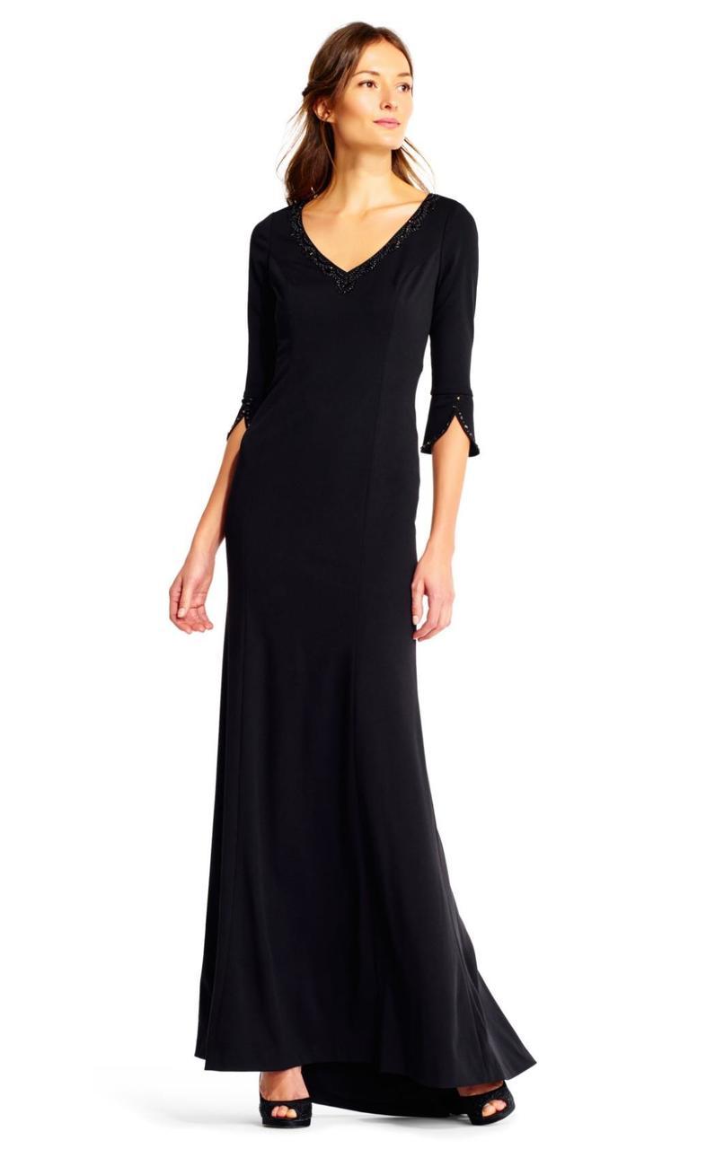 Adrianna Papell - AP1E201431 Embellished Long Sleeve Stretch Gown in Black