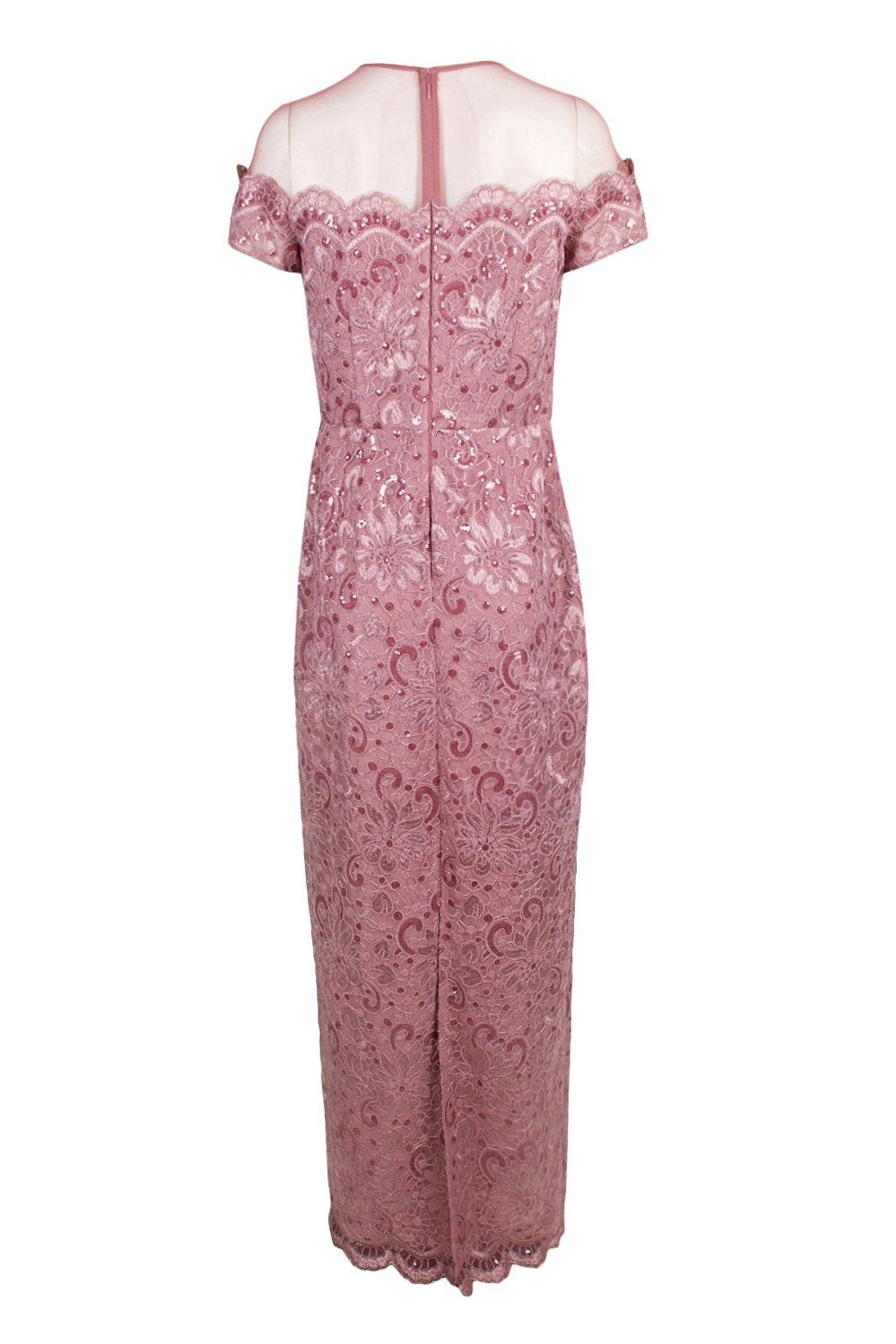 JS Collections - 866648 Illusion Floral Lace Embroidered Mesh Dress In Pink