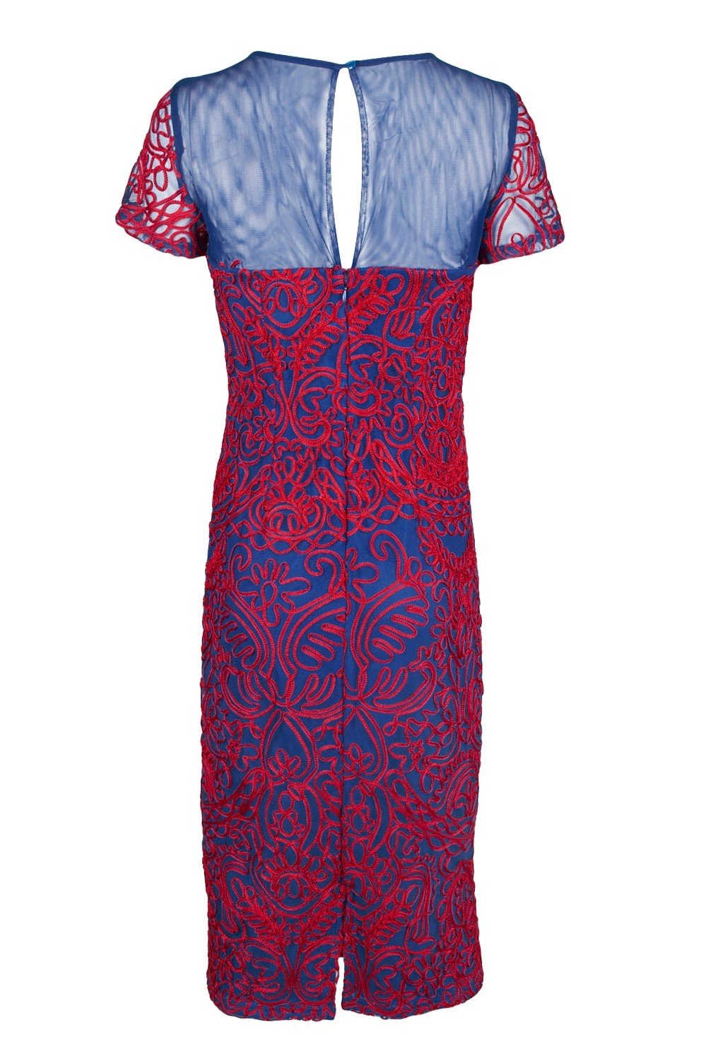 JS Collections - 866902 Embroidered Jewel Cocktail Dress In Red and Blue