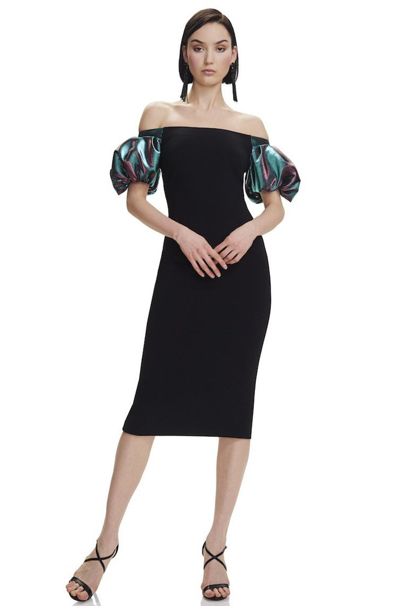 Theia 883857 - Tea-Length Crepe Column Dress