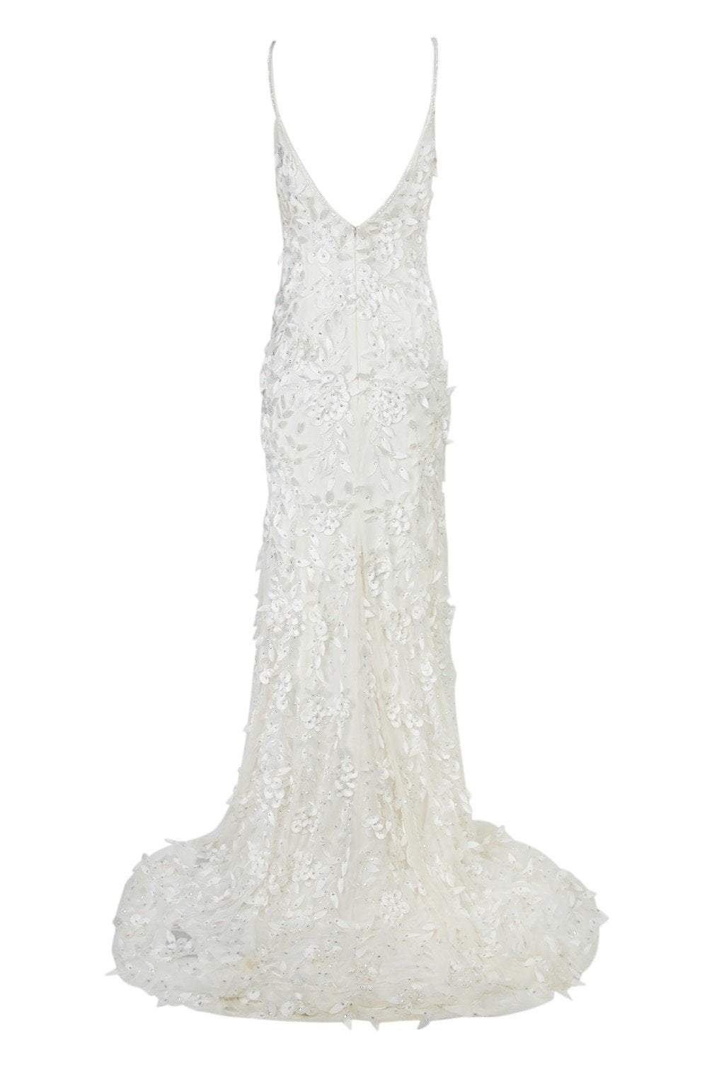 Theia - 890440 Petal Appliqued Long Sheath Gown In White