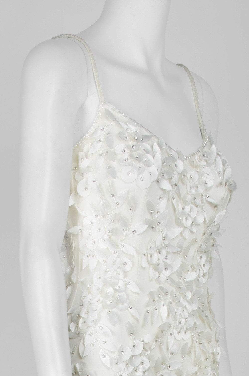 Theia - 890440 Petal Appliqued Long Sheath Gown In White