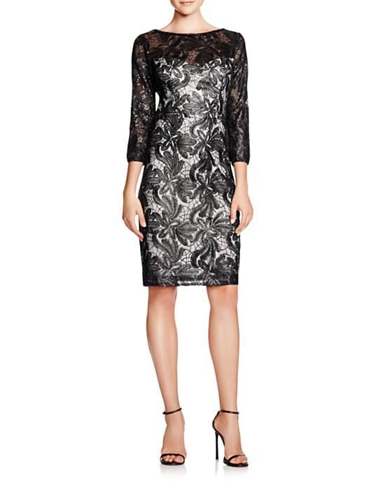 Sue Wong - Sequined Illusion Bateau Sheath Dress N5443 in Black and White