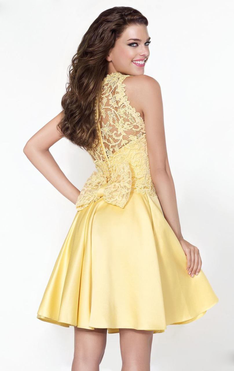 Tarik Ediz - Sweetheart Neck A-Line Short Dress 90419 in Yellow