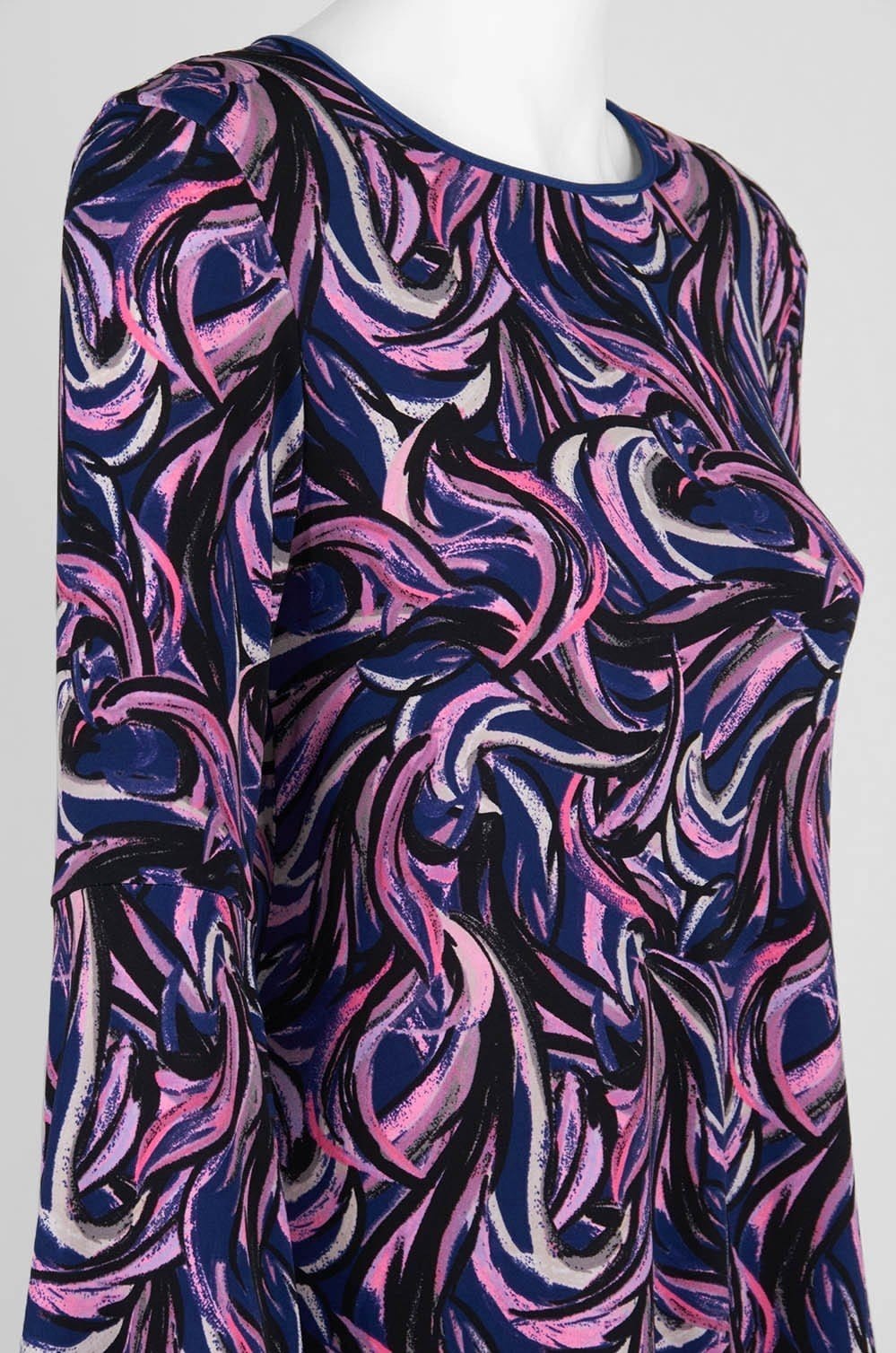 Taylor - 9338M Long Bell Sleeve Printed A-Line Dress In Blue and Pink