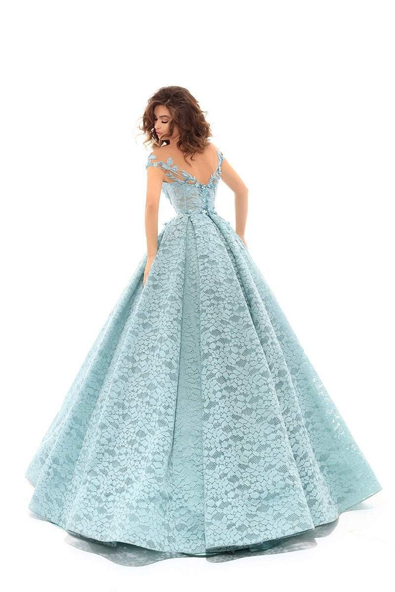 Tarik Ediz - 93706 Lace Embroidered Pleated Ballgown In Blue