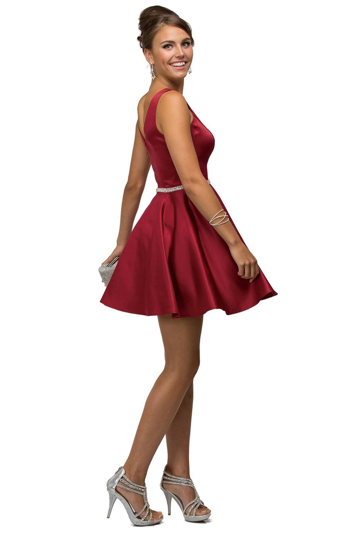 Dancing Queen 9504 Jeweled Sweetheart Satin A-line Cocktail Dress in Pink in Red