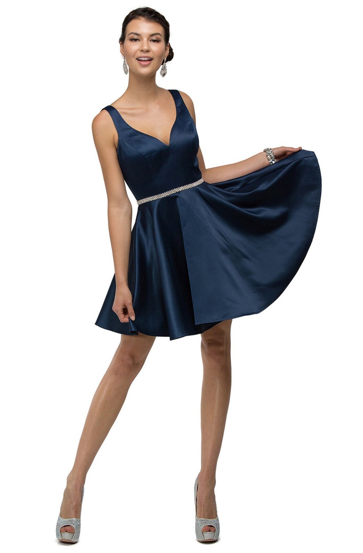 Dancing Queen 9504 Jeweled Sweetheart Satin A-line Cocktail Dress in Pink in Blue