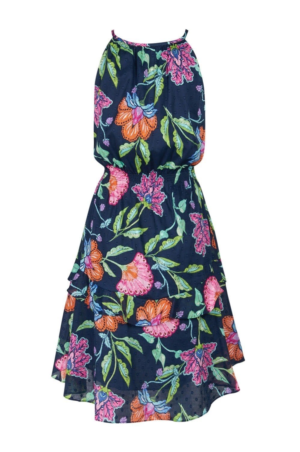Taylor - 9682M Floral Print Tie Keyhole Front Dress In Blue and Floral