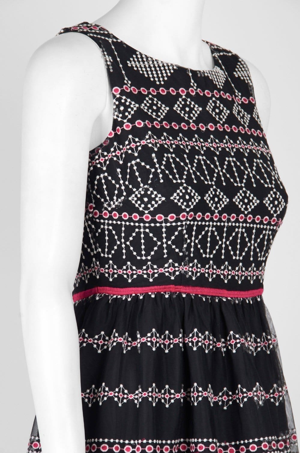 Taylor - 9722M Sleeveless Piped Multi-Print A-Line Dress In Black