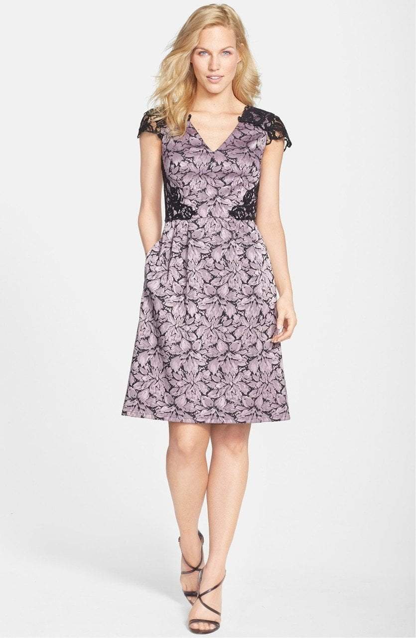 Adrianna Papell 15238790 - Knee-Length A-Line Dress - Cap Sleeves, Lace, Floral Jacquard, Full Back, Back Zipper Closure, Knee-Length Hem ADASA Adrianna Papell 15238790 - Knee-Length A-Line Dress - Cap Sleeves, Lace, Floral Jacquard, Full Back, Back Zipper Closure, Knee-Length Hem ADASA