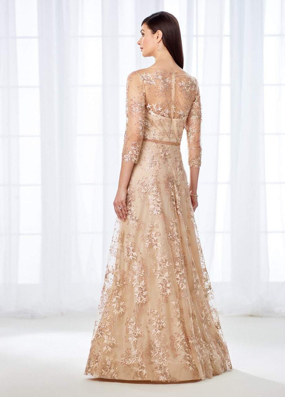 Mon Cheri Cameron Blake Quarter-Length Sleeve A-line Gown 118682 - 1 pc Champagne In Size 16 Available in Champagne