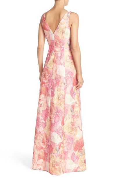 Aidan Mattox - Sleeveless V Neck Long Dress MD1E200058 in Pink and Multi-Color