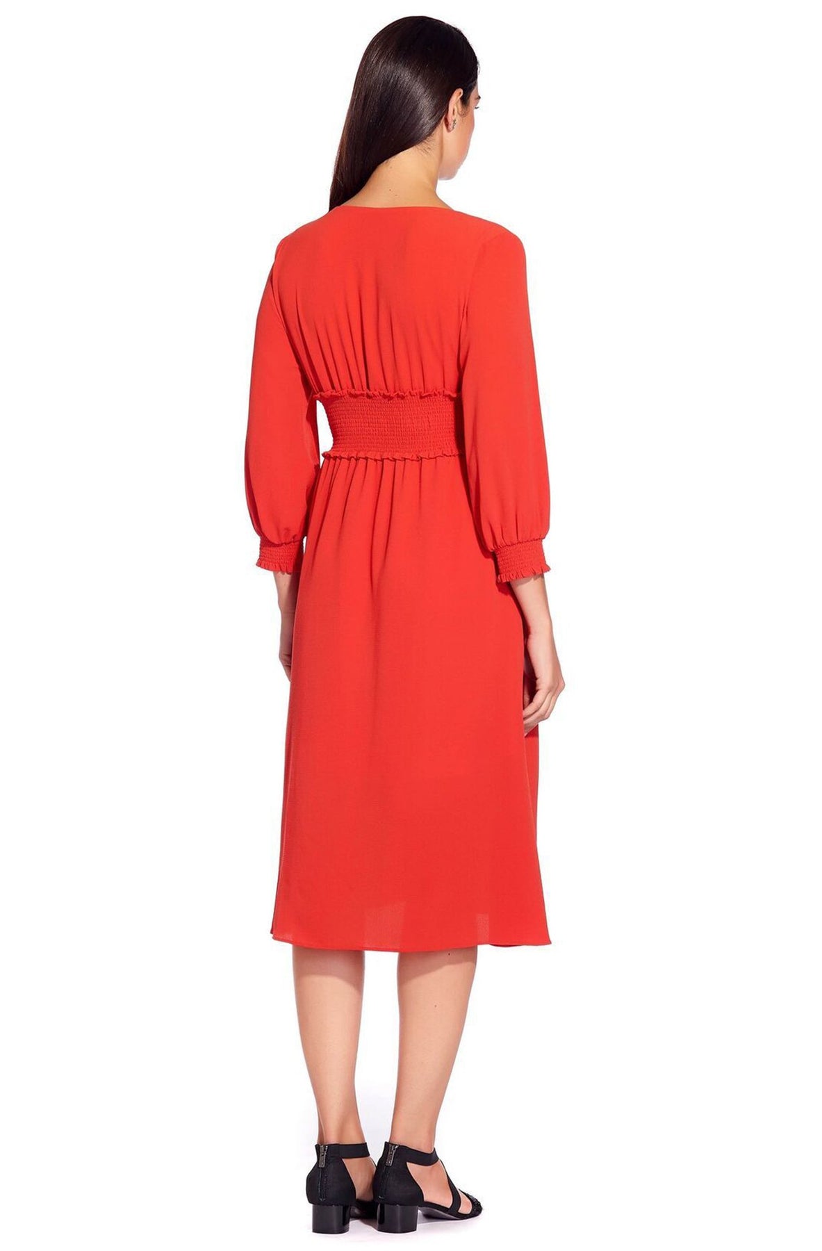 Adrianna Papell - AP1D103500 Long Sleeve V-neck Ruched A-line Dress In Orange