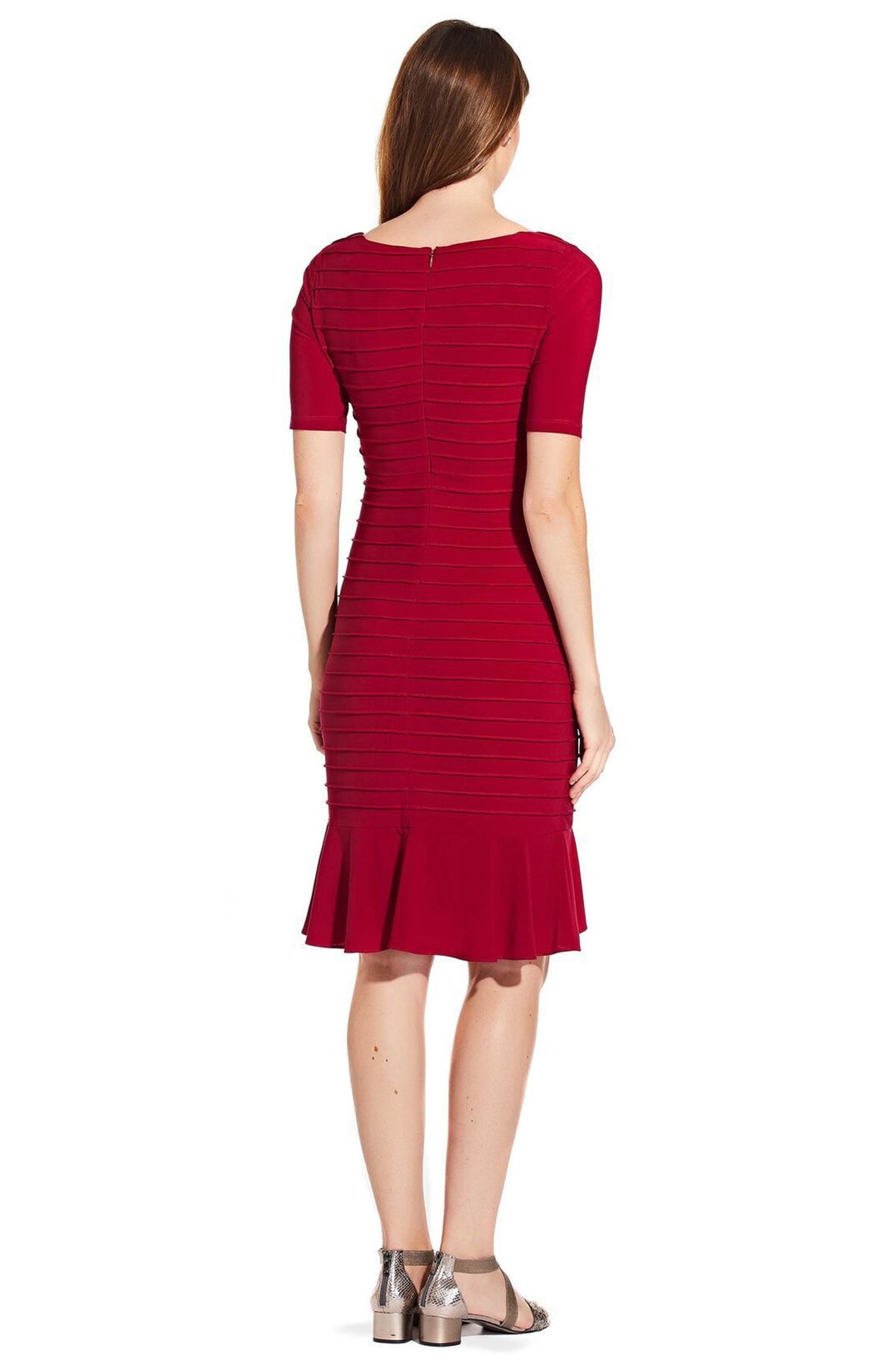 Adrianna Papell - AP1D103506 Bateau Ribbed Jersey Sheath Dress In Red