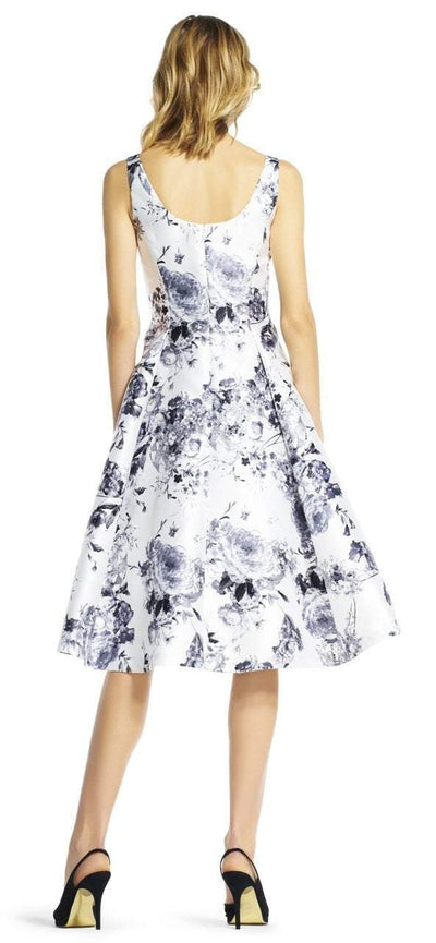 Adrianna Papell - AP1E200404 Floral Printed Mikado A-line Dress in White and Multi-Color