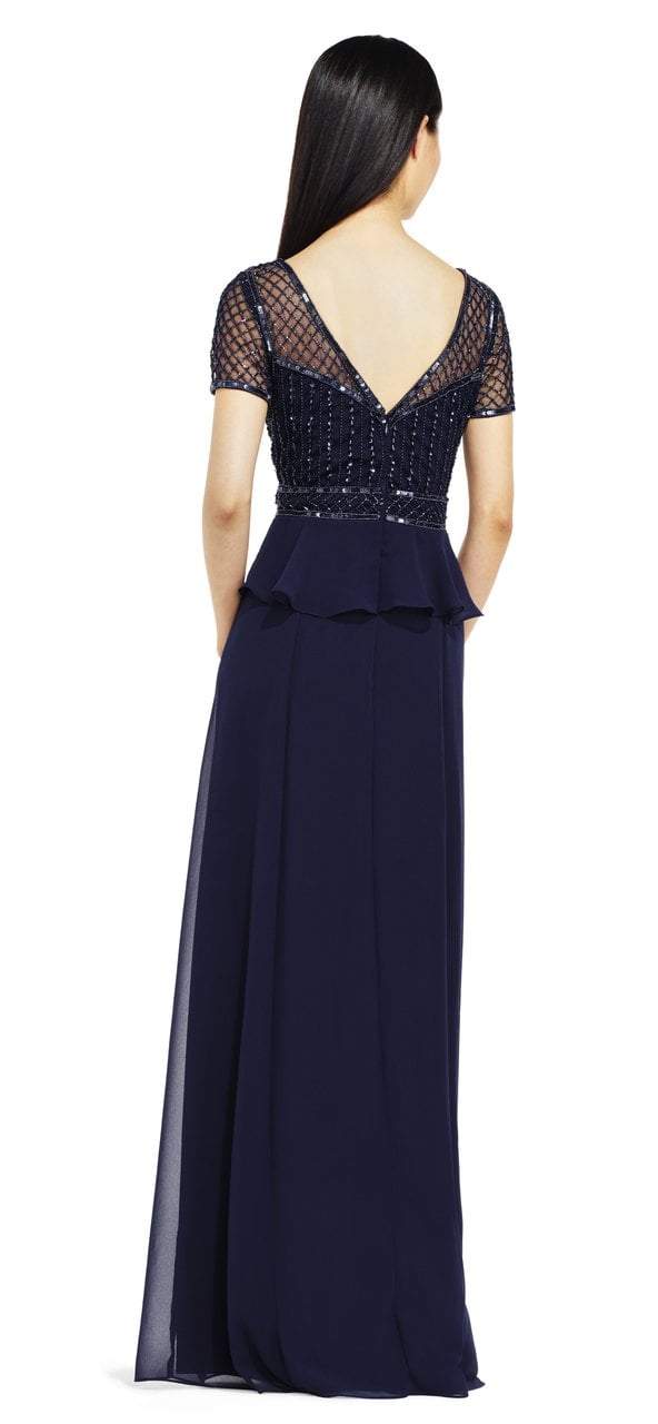 Adrianna Papell - AP1E201086 Bedazzled V-neck A-line Dress in Blue