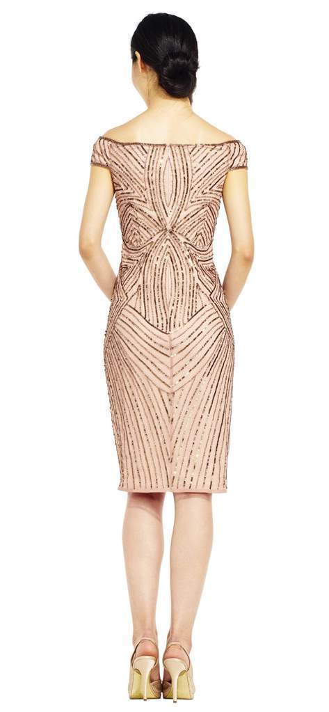 Adrianna Papell - Sequined Off-Shoulder Sheath Dress AP1E201100 In Pink and Gold