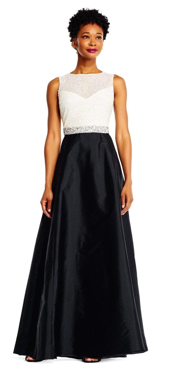 Adrianna Papell - Two Toned Embellished Gown AP1E201225 in White and Black