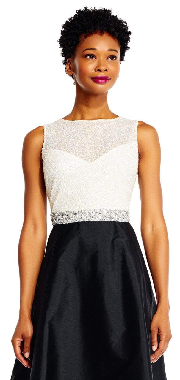 Adrianna Papell - Two Toned Embellished Gown AP1E201225 in White and Black