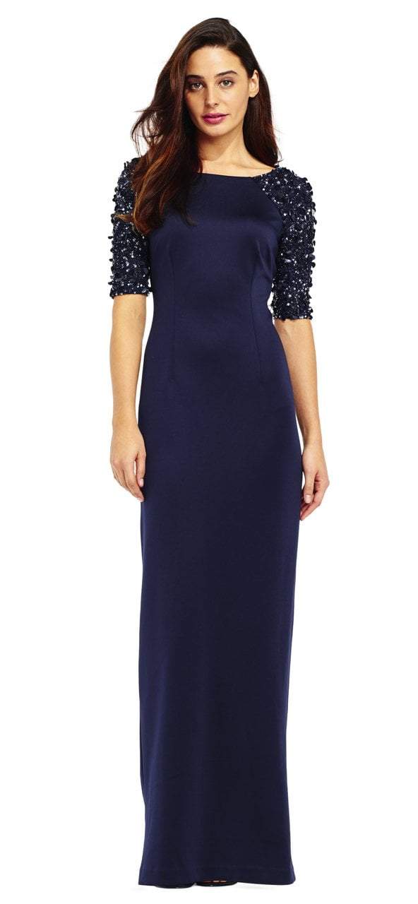 Adrianna Papell - AP1E201359 Embellished Scuba Sheath Dress in Blue