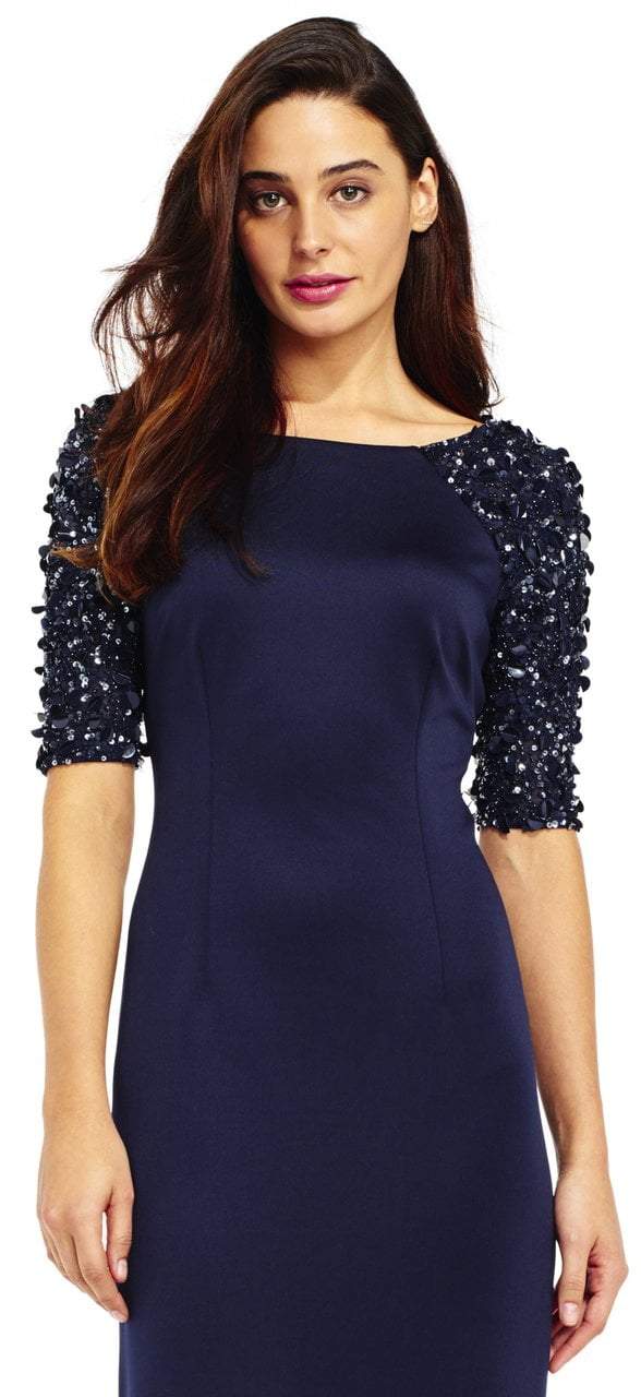 Adrianna Papell - AP1E201359 Embellished Scuba Sheath Dress in Blue