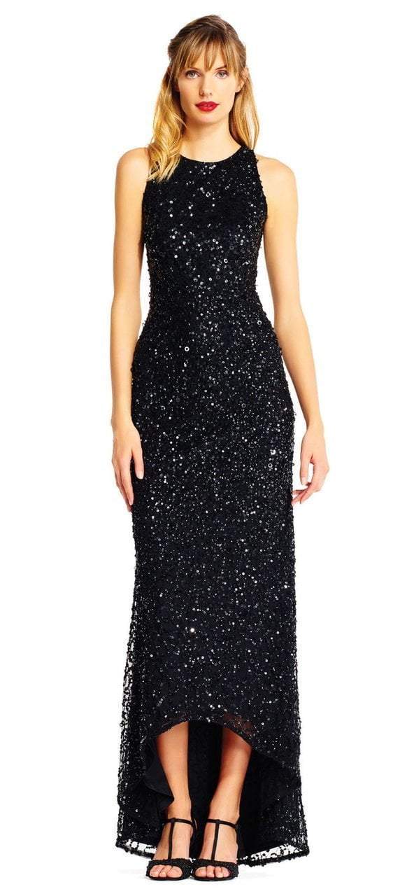 Adrianna Papell AP1E201754 - High-Low Sequin And Beaded Sheath Dress ADASA Adrianna Papell AP1E201754 - High-Low Sequin And Beaded Sheath Dress ADASA