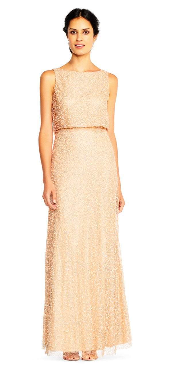 Adrianna Papell - AP1E201759 Sleeveless Popover Sequined Gown in Neutral