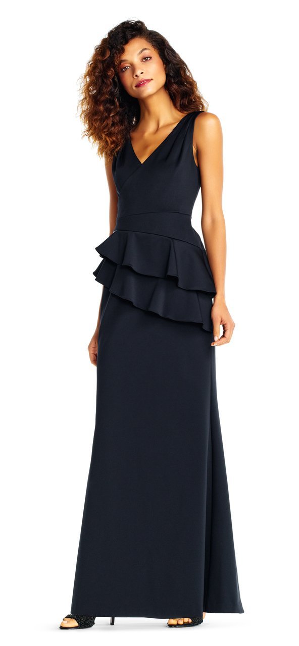 Adrianna Papell - Sleeveless Layered Peplum Gown AP1E202233 In Black